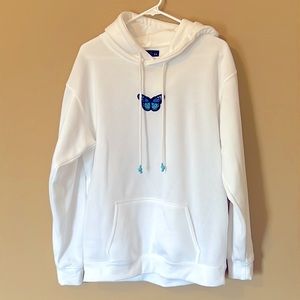 White Hoodie with Embroidered Butterfly-Blue